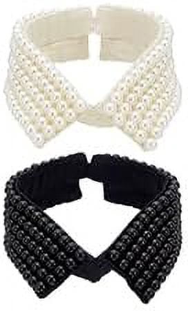 2Pcs 2 Colors Detachable Cloth Lady's Collars Neckline Trim with Plastic Imitation Pearl Beads Mixed Color 422x75x11mm 1pc/color