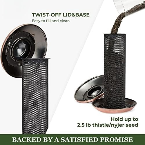 Finch Feeders for Outdoors Hanging, Metal Mesh Tube Bird Feeder for Nyjer/Thistle Seed, 2.5 lbs Large Capacity (Antique Copper)