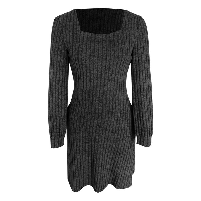 hotojiny Sweater Dress for Women Casual Long Sleeve Knitted Dress with  Pockets Lounge Square Neck Fashion Dress - Walmart.com