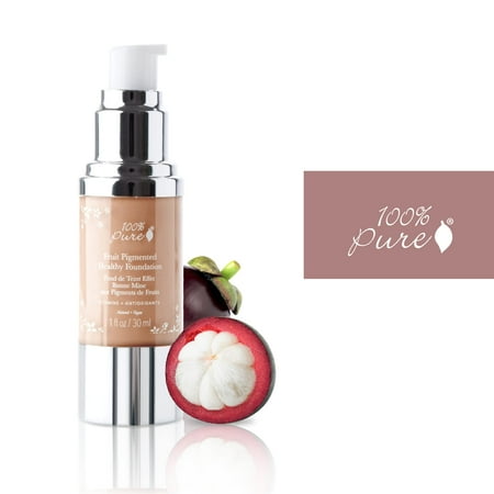 100% PURE Healthy Foundation Full Face Coverage Makeup, Liquid Matte Finish with Anti-Aging Benefits - Vegan Gorgeous Fruit Pigmented Peach Bisque Color (Medium with Olive Undertone) - 1 Fl Oz
