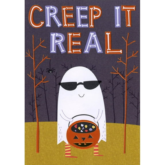 Designer Greetings Creep It Real Ghost with Sunglasses Juvenile Halloween Card for Kid : Kids : Child : Children