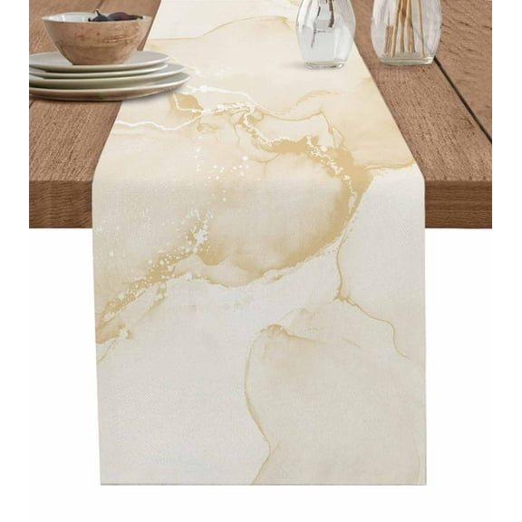 Hokiten Table Runners 48 Inches Long Dress Scarves, Marble Beige Farmhouse Kitchen/Dining Table Runner, Short Coffee Tablerunners, Modern Abstract Ink Painting Luxury 13x48 Inch