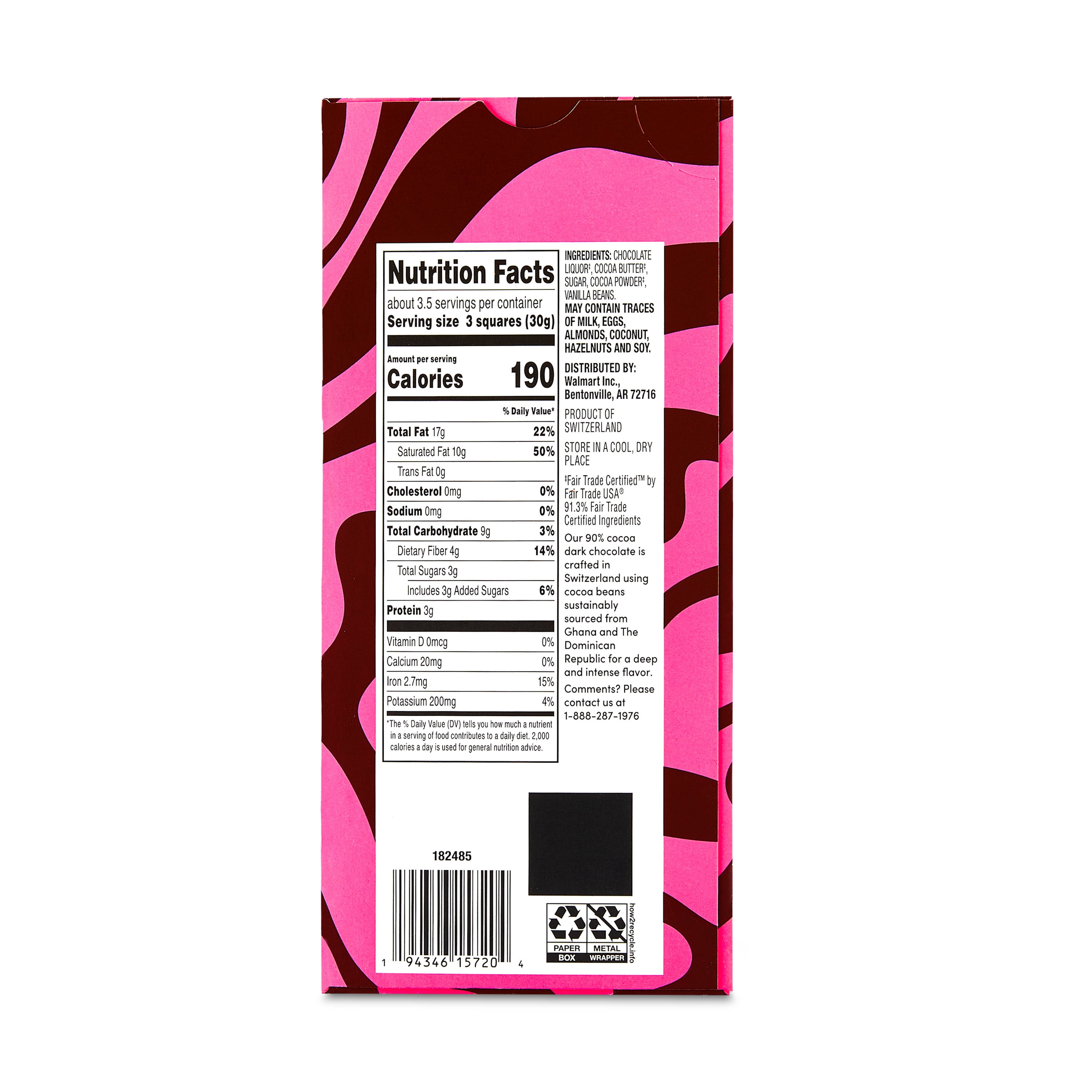 bettergoods Premium Swiss 90% Dark Chocolate Bar, 3.5 oz
