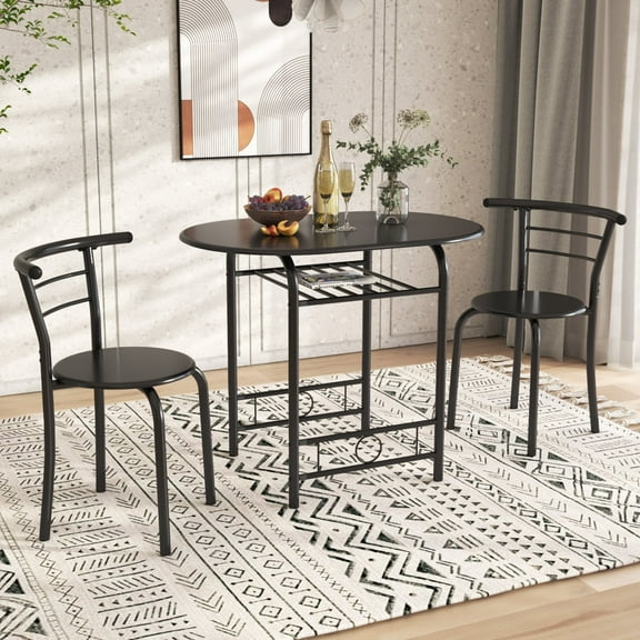 Furmax 3 Piece Wood and Metal Dining set, Small dining table for 2 ,for Living Room, Dining Room, Kitchen, Black