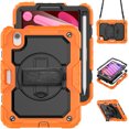 thumbnail image 1 of Case for iPad Mini 7 A17 Pro 2024/Mini 6 2021 8.3 Inch 7th/6th Gen with Screen Protector, 360 Degree Rotating Kickstand Hand Strap Shockproof Cover with Shoulder Strap, Orange, 1 of 7