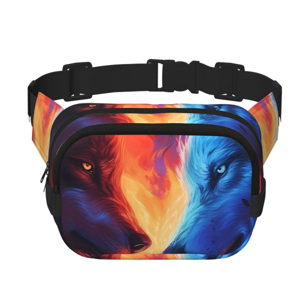 Fotbe Wolf Cangurera Cuadrada con Estampado de Doble Capa, Bolsa de Cintura Ajustable Mini para Hombres y Mujeres
