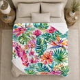 thumbnail image 5 of Pink Hibiscus with Fan Palms and Teal Leaves, Cheerful Tropical Style for Flower Lovers, Island Blossom Canopy and decorative theme Gift, Cozy Flannel Blanket for Sunroom and Bedroom, Home Decor, 5 of 9