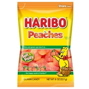 HARIBO Peaches Gummies Fruity Peach Flavor Gummy Candy, 8 oz, Share Size Bag