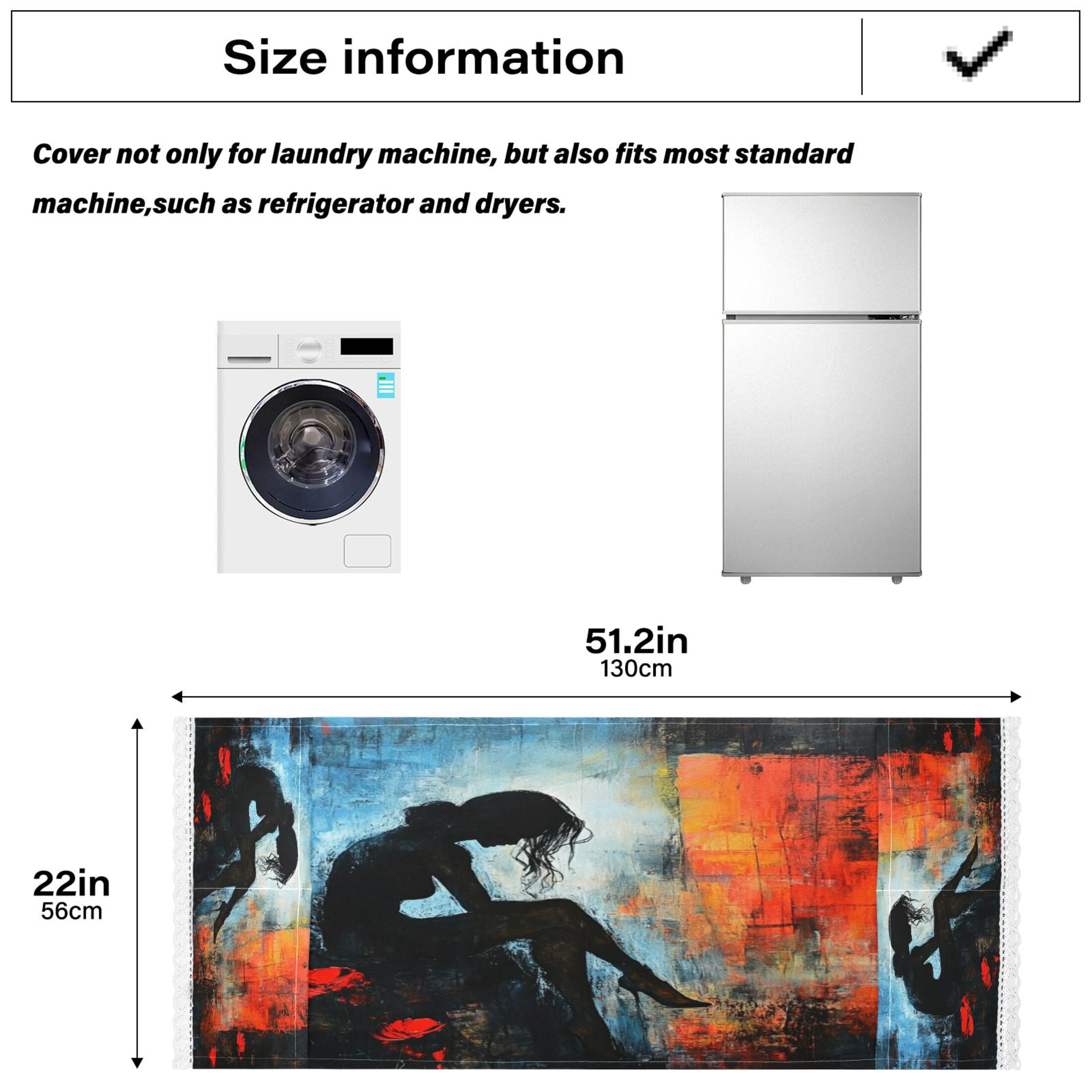 Lonely WomanWasher and Dryer Covers Dust-Proof and Oil Resistant Fridge Cover with 4 Storage Pockets Washing Machine Top Cover for Laundry Kitchen Home 51.2 x 22 In