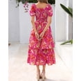 thumbnail image 3 of Vestido BTFBM maxi con cuello cuadrado y mangas abullonadas para mujer, 3 of 7