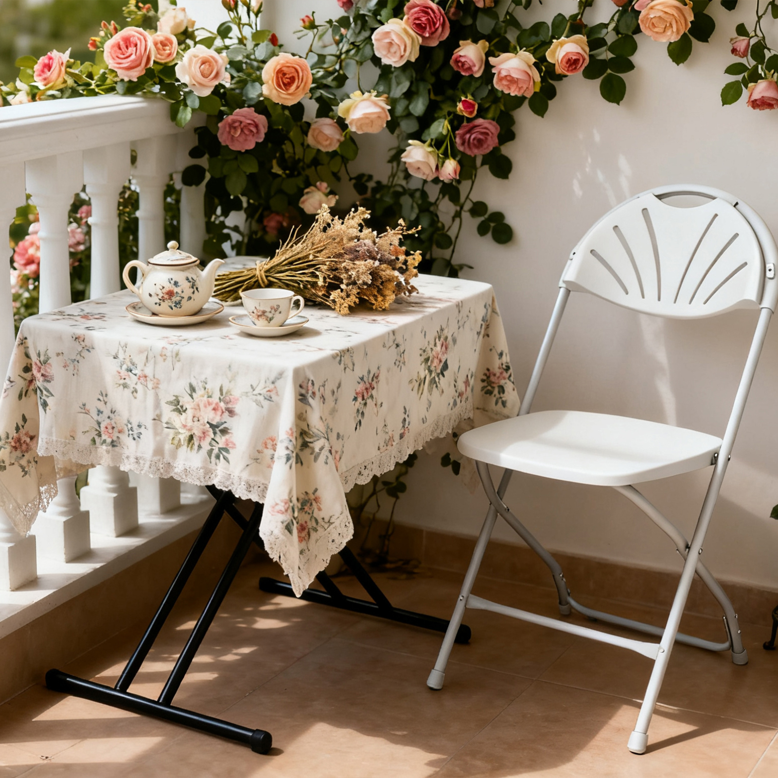 Wasuhe 30" Folding Table with Height Adjustment, White photo 4