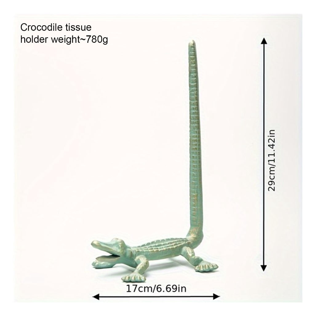 QueMer Compact Heavy 2 Pound Wrought Iron Paper Towel Holder Gharial Art Stable for Bathroom Kitchen Space Saving