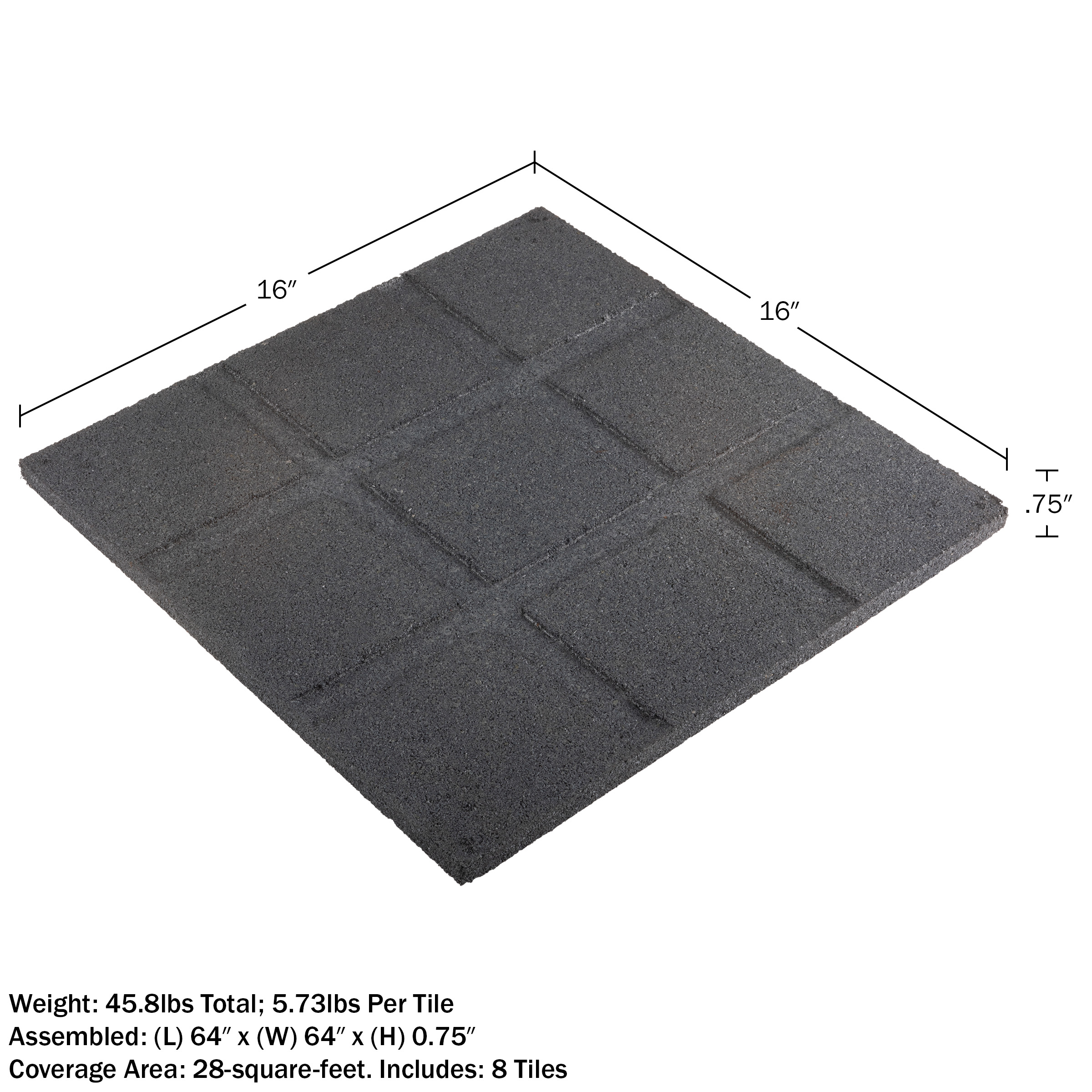 Pure Garden Rubber Deck Tiles 8-Pack - 28SQFT Outdoor Flooring Pavers, Gray