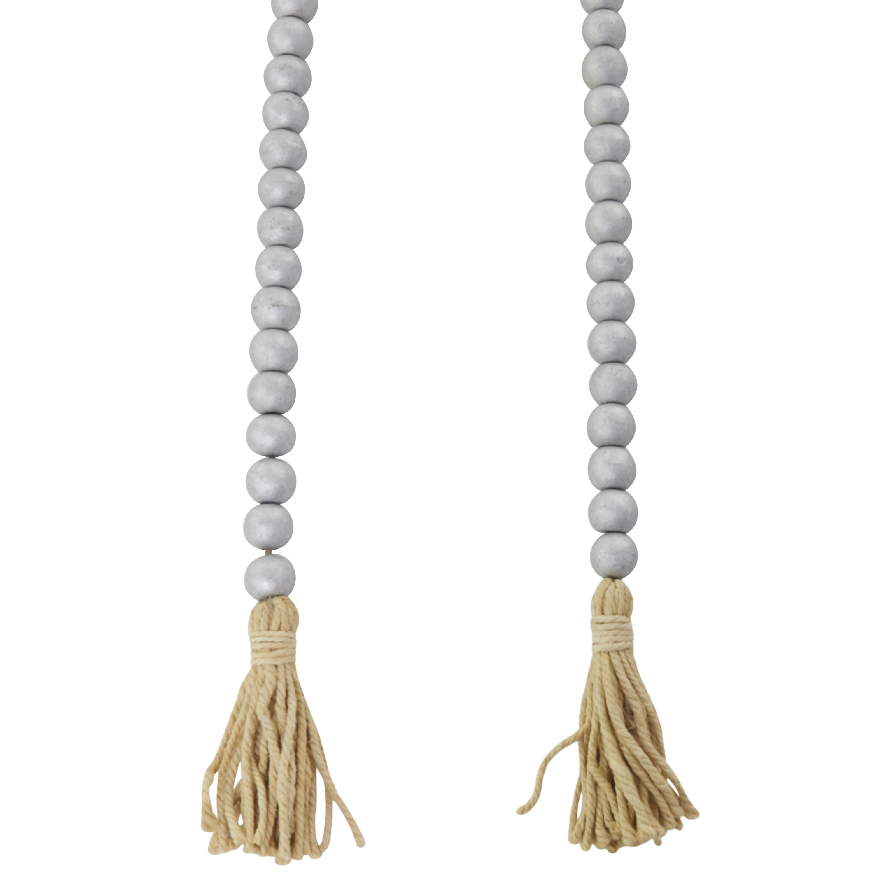 DecMode Handmade Round Metallic Long Carved Beaded Silver Mango Wood Garland with Tassel