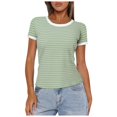 thumbnail image 1 of TSADFHJI Cute Tops Women Summer Short Sleeve Shirts Crewneck Striped Color Block T Shirts Slim Fit Ribbed Knit Basic Tee Tops Xxl Green, 1 of 8