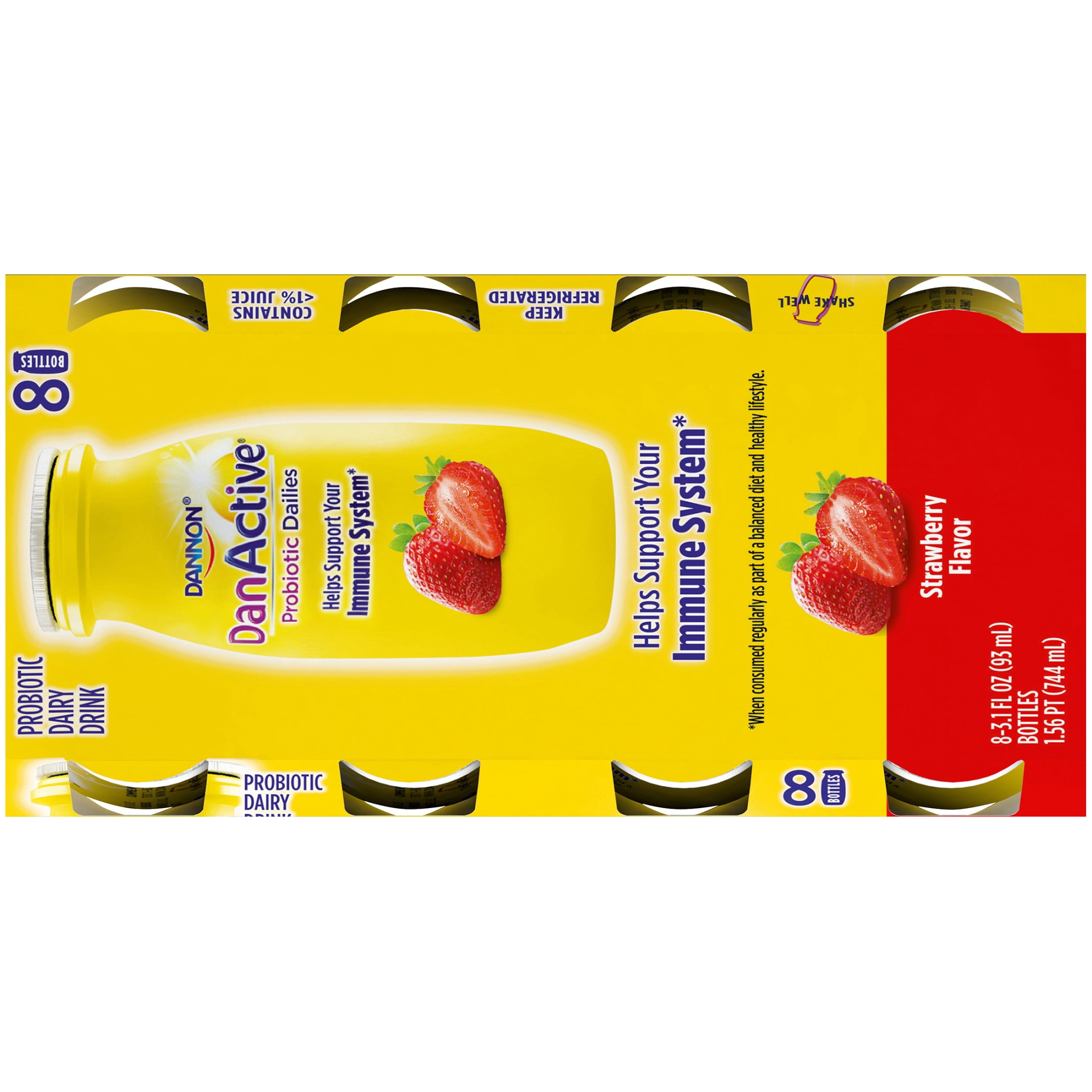 DanActive Probiotic Dailies Strawberry Dairy Drink, 3.1 Oz., 8 Count