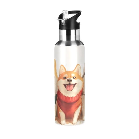ALAZA Cute Shiba Inu Dogs Water Bottle Insulated Flask Stainless Steel Straw Lid 20 oz