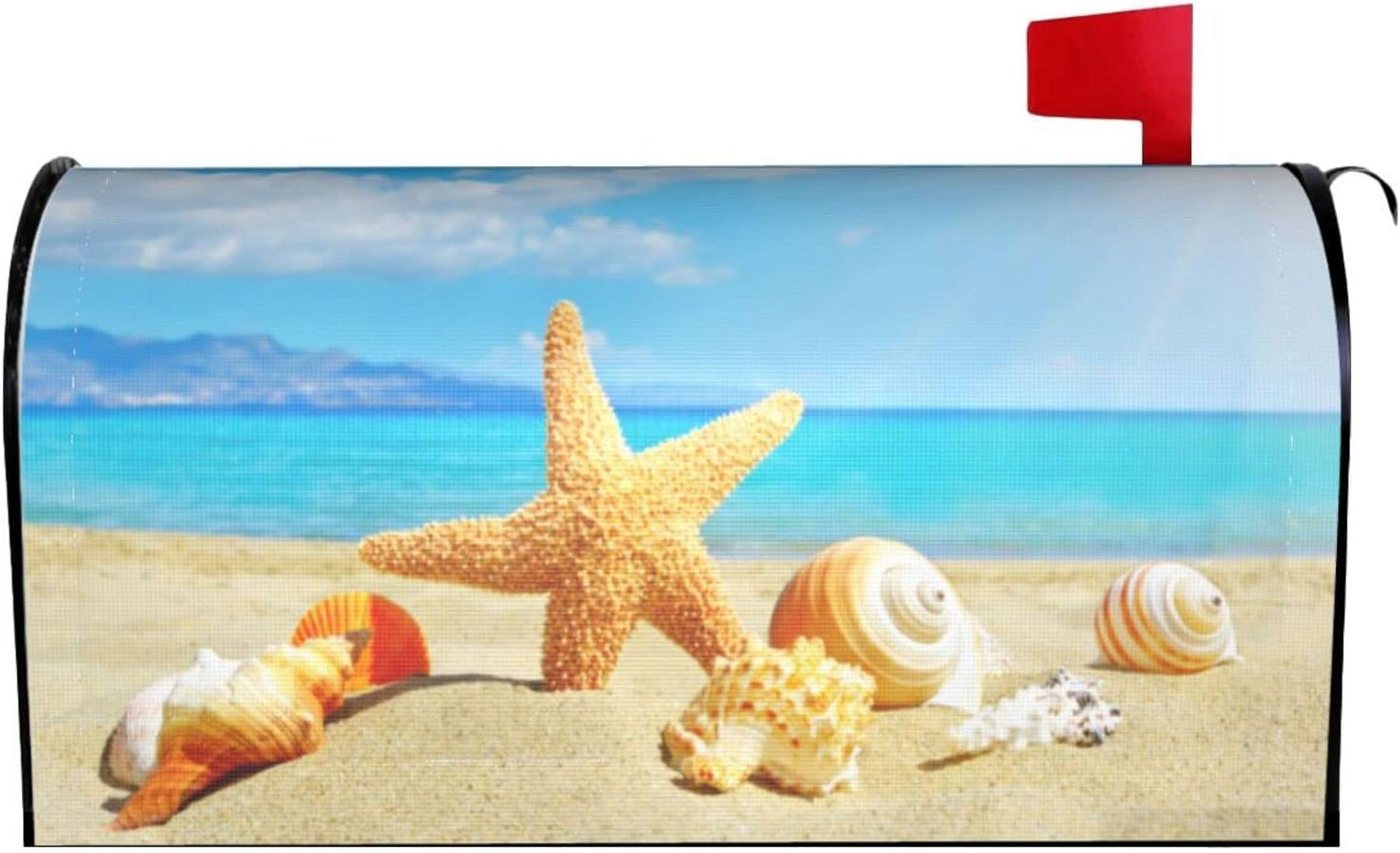 Coastal Holiday Summer Beach Starfish and Shells Mailbox Magnetic Post Mailbox Cover Garden Decor Outdoor Large 25.5" X 21"