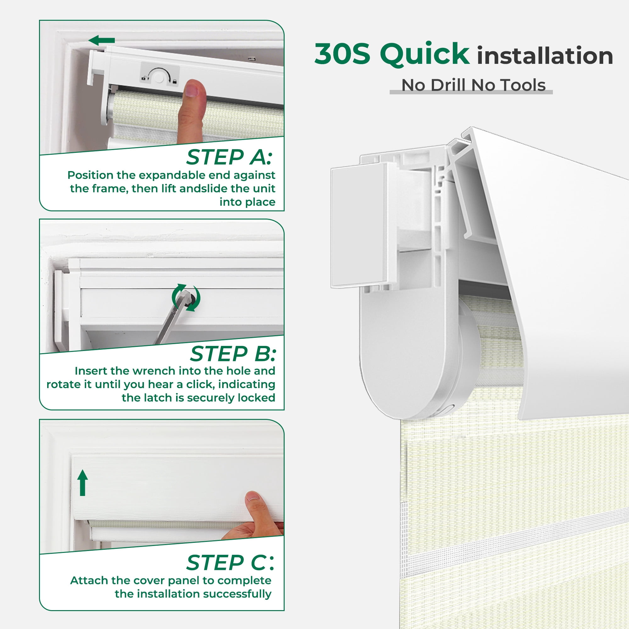 Allesin No Drill Motorized Zebra Shades with Remote, 50% Light Filtering Smart Blinds for Apartments & Rentals, Alexa Compatible, Auto Day/Night Adjustment (Pearl White 35.5"W x 72"H)