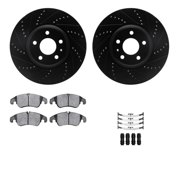 Dynamic Friction Company Front Brake Rotors-Drilled and Slotted-Black with 5000 Advanced Brake Pads includes Hardware 8512-73065