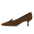 thumbnail image 2 of YDN Women Classic Pointed Closed Toe Pumps Low Kitten Heel Slip on Loafers Suede Office Ladies Dressy Shoes Size 13 Brown, 2 of 4