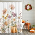 thumbnail image 2 of Shower Curtain 48"W x 72"L Retro Thanksgiving Flowers Pumpkins Fabric Shower Curtains Set with Hooks Water Repellent Bathroom Curtains Machine Washable Bathroom Accessories, 2 of 6