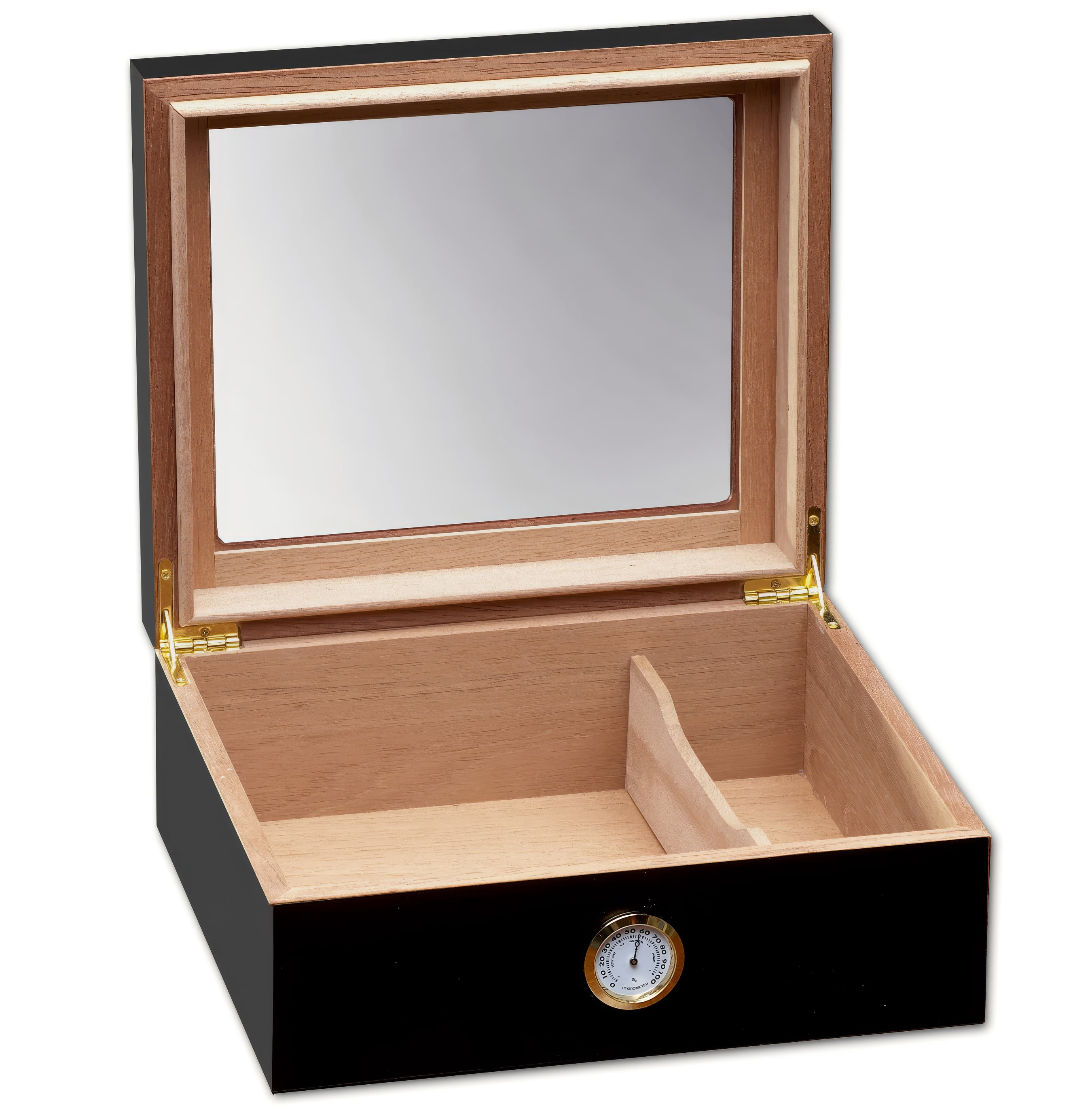 Chalet Glass Top Cigar Humidor - Black Finish - Capacity: 25 to 50