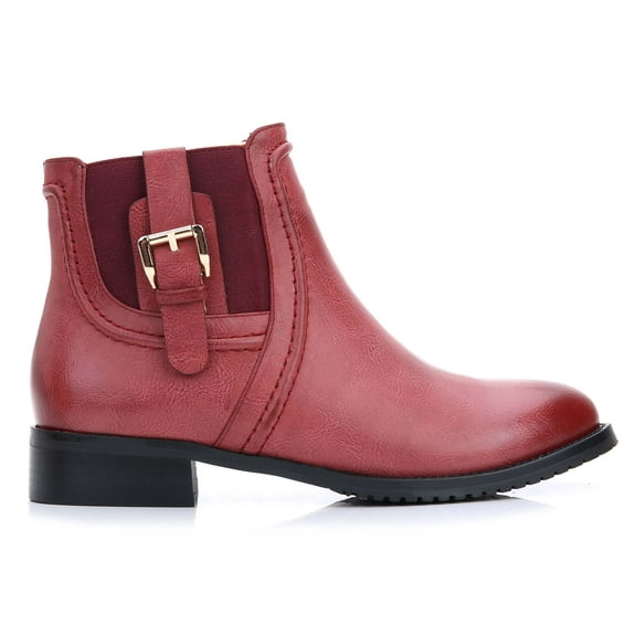 Ferwind Women's Ankle Booties Buckle-Strap Elastic Burgundy Adult Burgundy  8