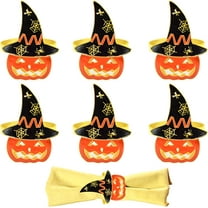 Set of 6 Halloween Napkin Rings for Dinning Table Settings- Horror Scary Orange Pumpkin Black Witch Hat Napkin Holder Ring for Holiday Party Kitchen Dinner Table Decarations