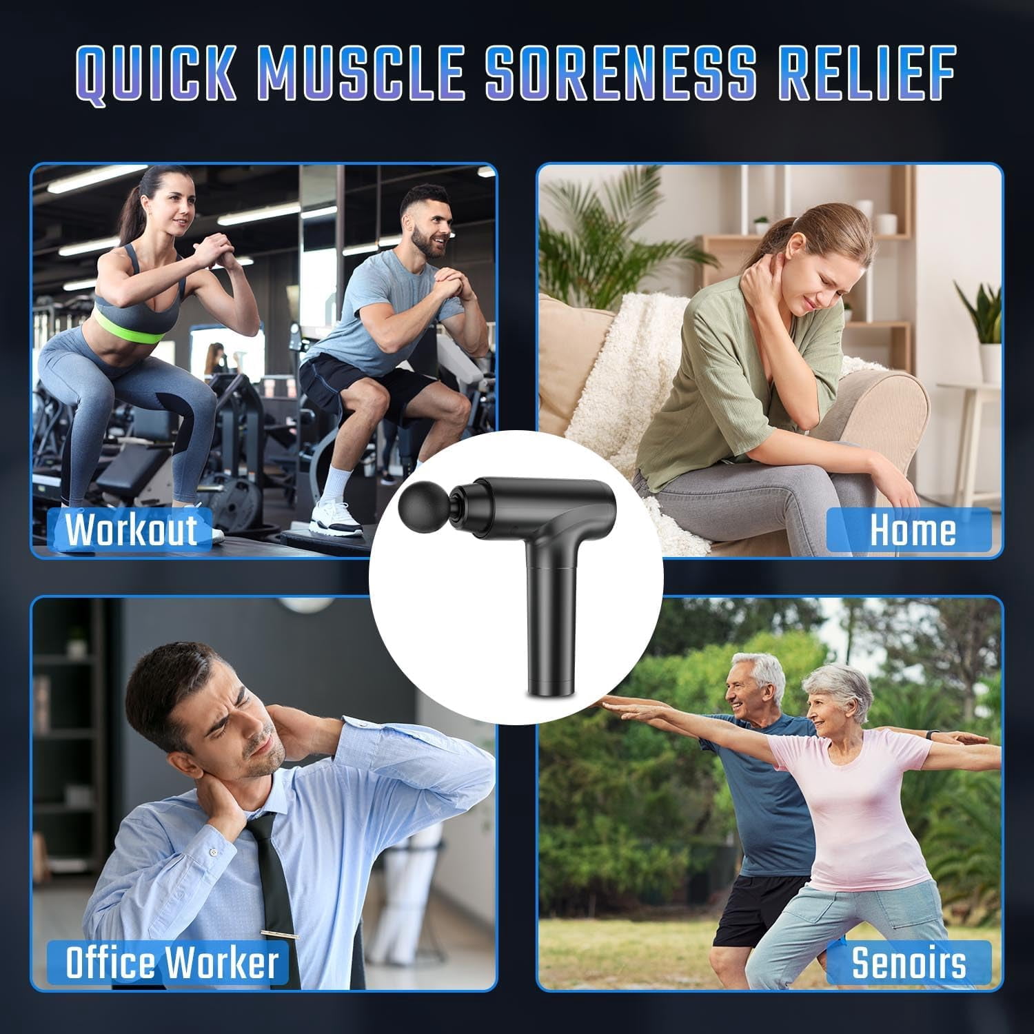 cotsoco Massage Gun Deep Tissue, Silent Brushless Motor for Muscle Pain Relief, Handheld Percussion Back Massager Gun for Athletes (Black)
