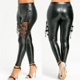 thumbnail image 7 of CENL Women PU Leather Skinny Slim Trouser Gothic Punk Leggings Fishnet Trim Lace Pant, 7 of 7