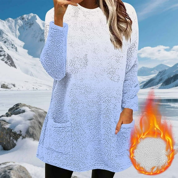 BSDJILFG Fall Jackets for Women Crewneck Sweaters with Pockets Warm Fuzzy Pullover Tops for Cold Winter