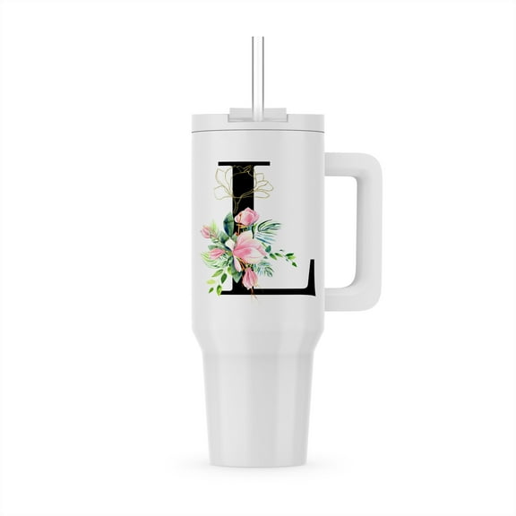 Chic Black Monogram Initial L With Pretty Pink Flowers, 30oz Tumbler