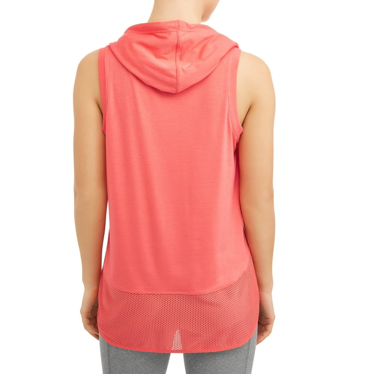 Women s Active Sleeveless Hoodie Mesh Racerback Pullover Top