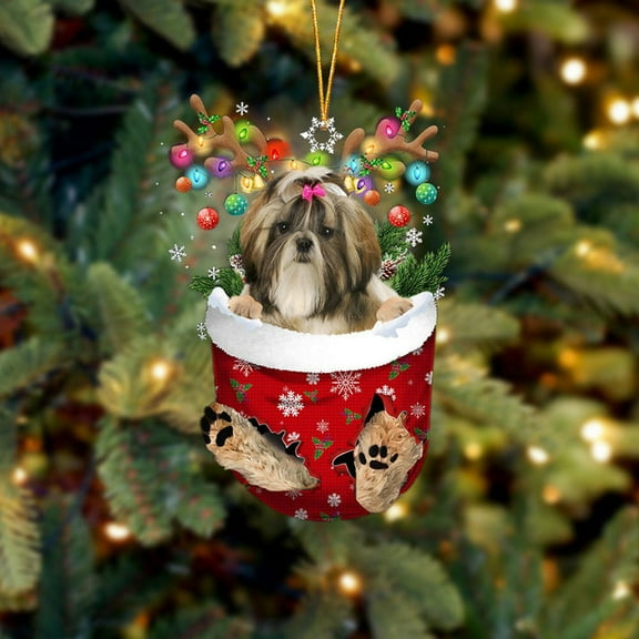 Acrylic 2D FLAT - Shih Tzu 1 In Snow Pocket Christmas Ornament Flat Acrylic Dog Ornament - Holiday Tree Decoration
