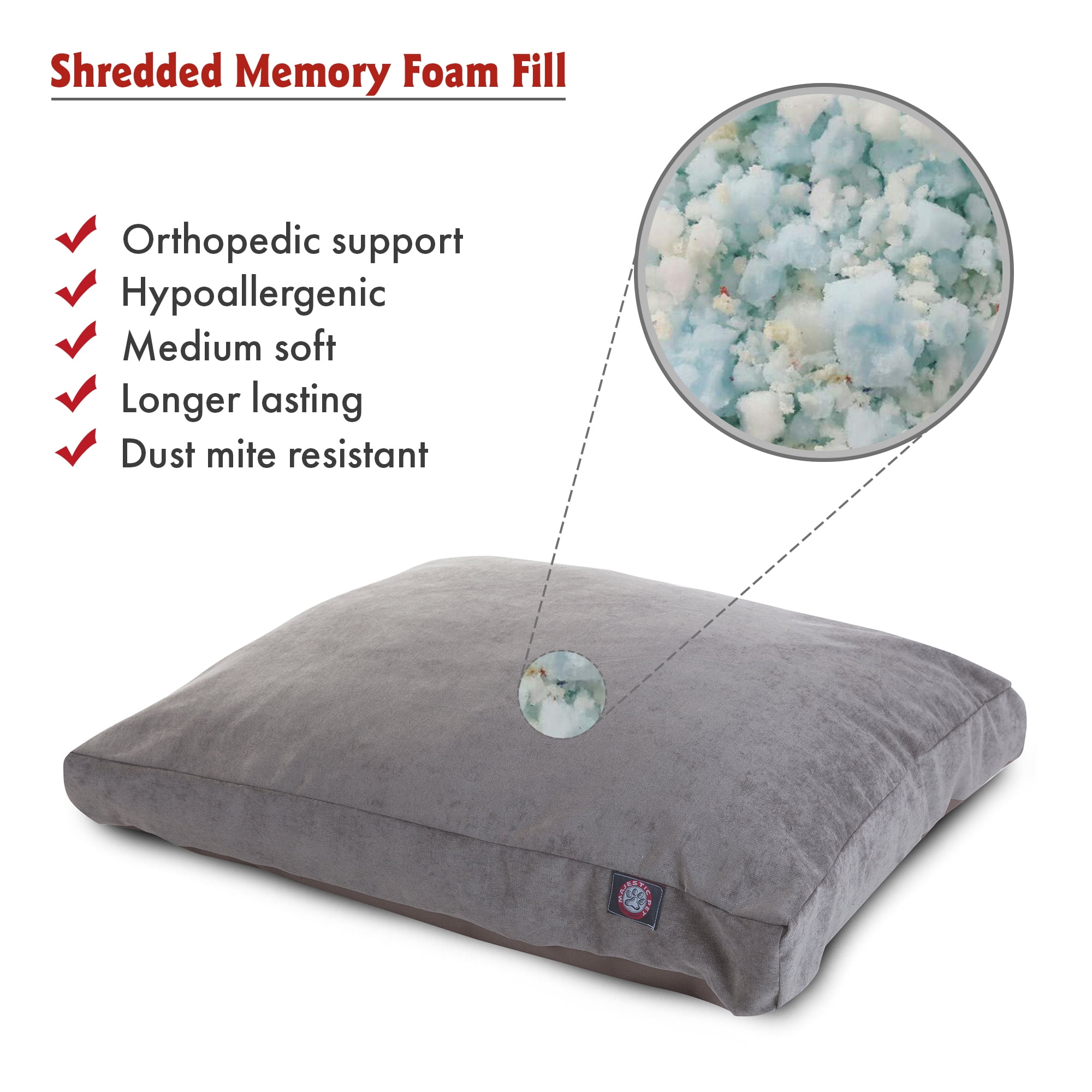 Majestic Pet | Villa Velvet Shredded Memory Foam Rectangle Pet Bed For Dogs, Removable Cover, Vintage, Small