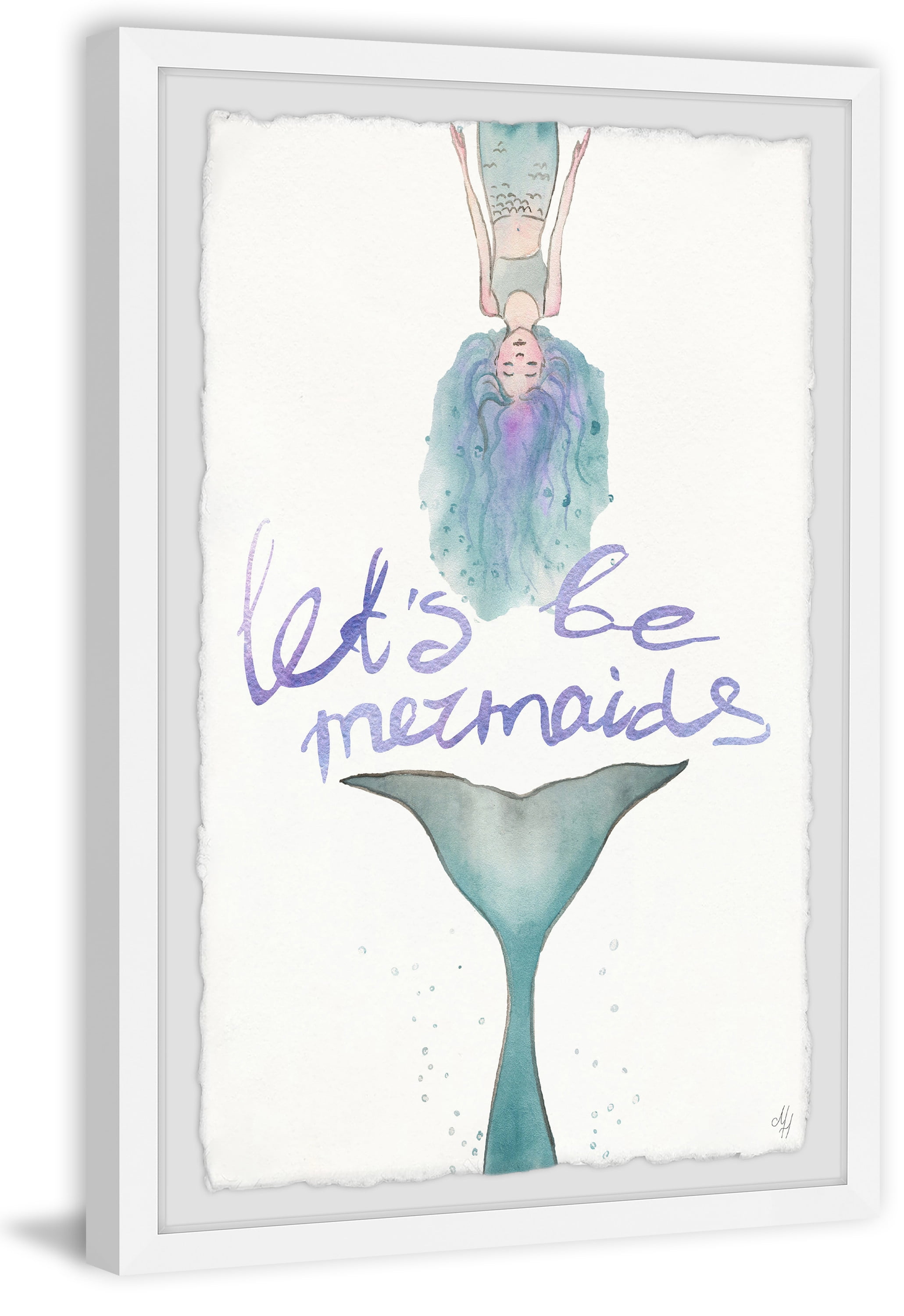 Marmont Hill Let's Be Green Mermaids Tail Framed Wall Art, 8.00" x 1.50"