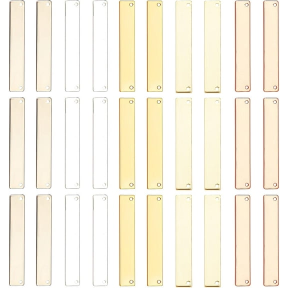 1 Box 30pcs 5 Colors Brass Stamping Blanks Rectangle Blank Bar Tag Name Tags Charm Horizontal Pendant for Craft Handicraft Supplies Jewelry Necklace Making
