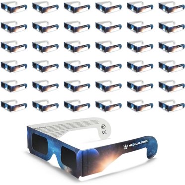 Medical king Solar Eclipse Glasses AAS Approved 2024 (50 Pack) CE and ISO Certified Safe Shades for Direct Sun Viewing