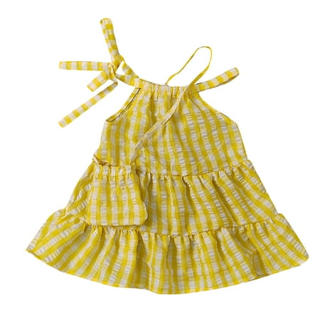 

Little Girls Dress Toddler Spring Summer Plaid Ruffle Sleeveless Bag Princess Dress Kids Baby Sweet Sundress Outwear Leisure Dailywear