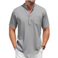 thumbnail image 2 of Summer Mens Short Sleeve Henley Shirts Casual Button Down Shirt Lightweight Beach Wear with Pocket Breathable Streetwear Outdoor Shirt Solid Color Basic Style Tops Gray M, 2 of 4