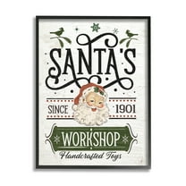 Santa's Workshop Toys Vintage Signage Holiday Graphic Art Black Framed Art Print Wall Art