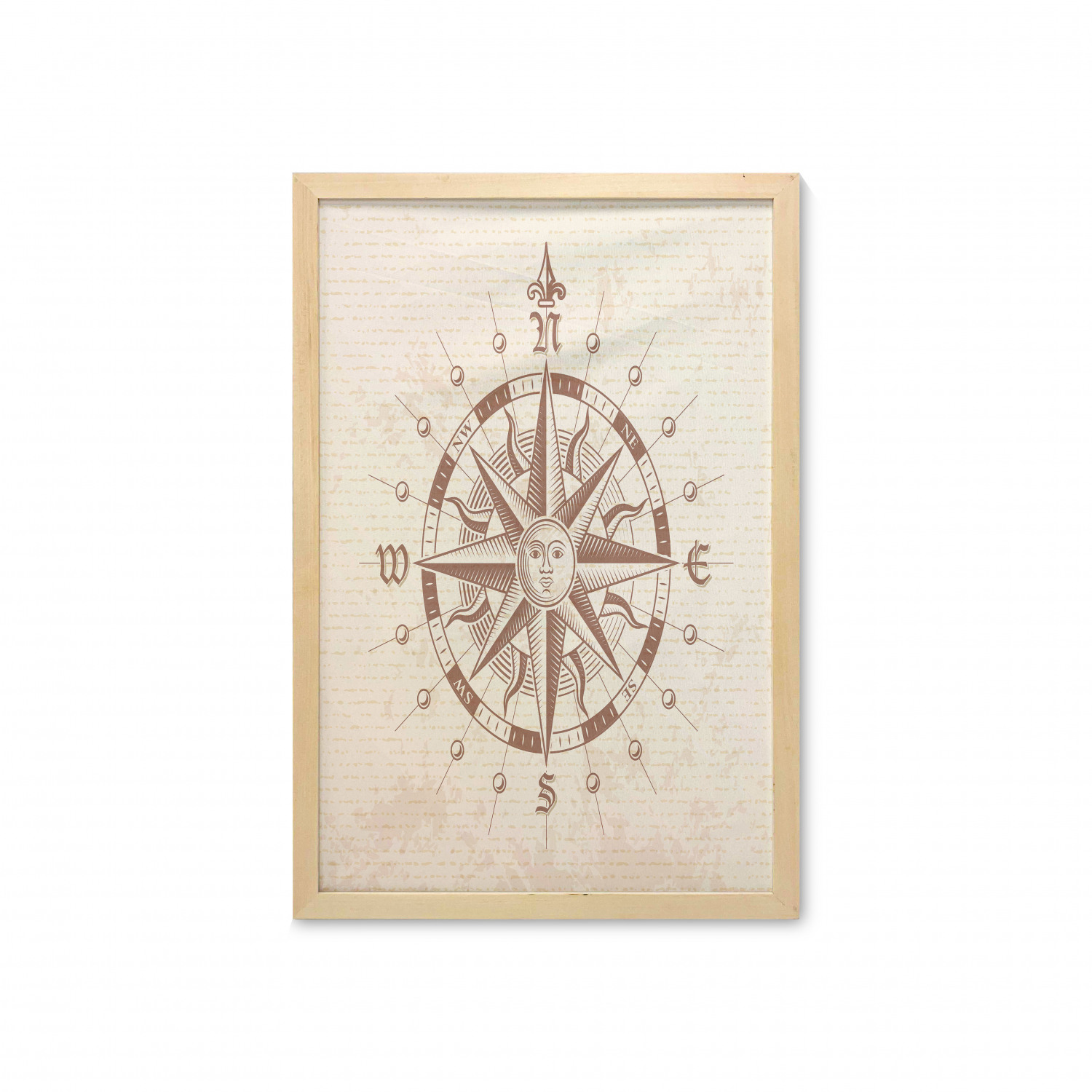 Compass Collection Frame Compass Wall Art with Frame, Old Compass Rose a Sun Face Lady on It ...