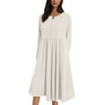 thumbnail image 6 of Plus Size Long Dresses for Spring Ladies Fashion Women Long Sleeve Button V-Neck Dress Solid Dresses Pocket Beige XXL, 6 of 7