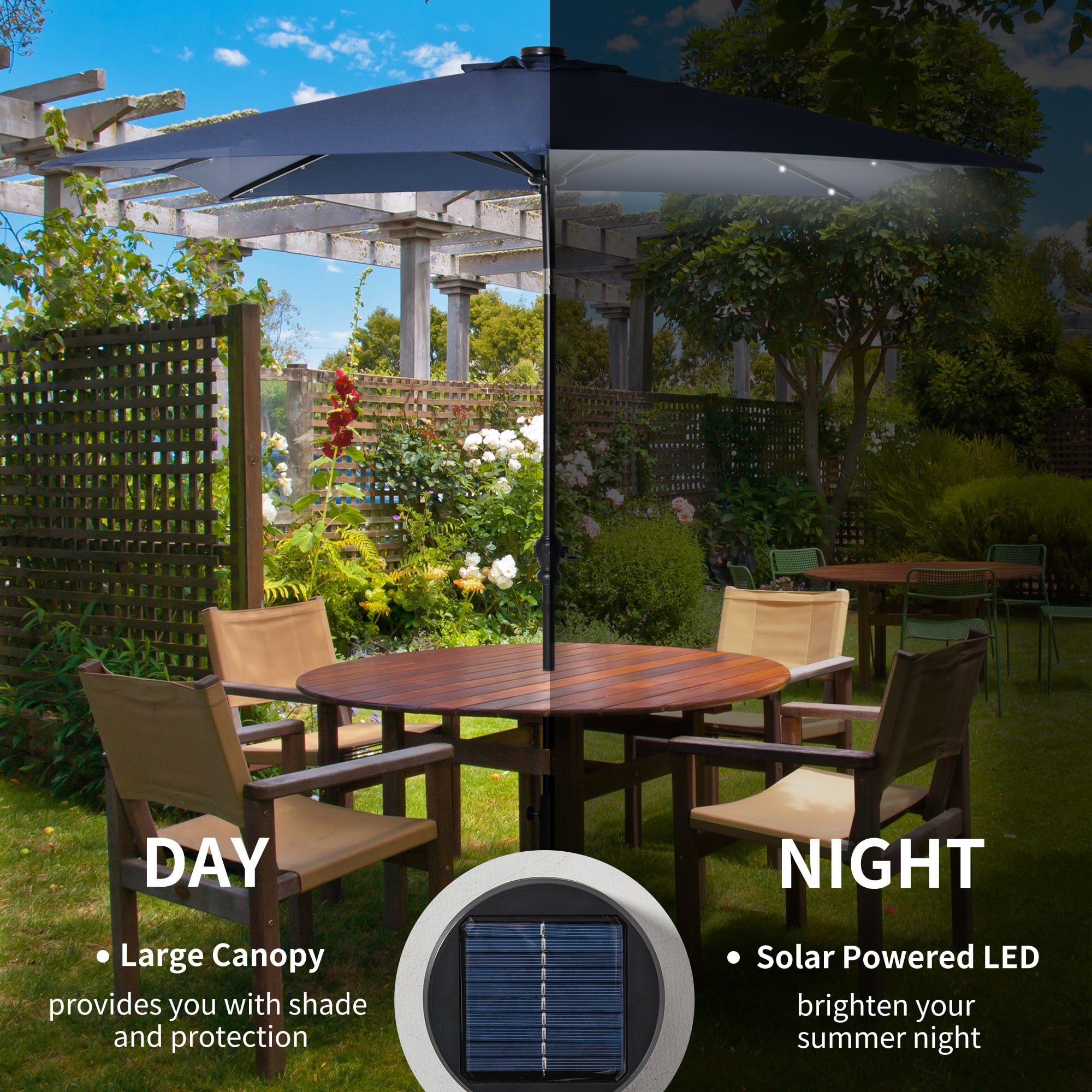 Outsunny 9' x 7' Solar Umbrella, Patio Umbrella with LED Lights, Blue