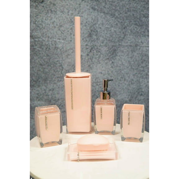 Hot Pink Austrian Crystals 6 Piece Chic Bathroom Vanity Accessories Gift Set