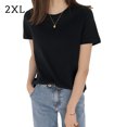 thumbnail image 1 of Maoww T-shirt Femme Été Col Rond Manches Courtes Couleur Unie Haut Décontracté, Noir, TTG, 1 of 7