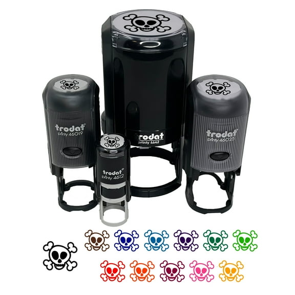 Skull and Crossbones Doodle Self-Inking Rubber Stamp Ink Stamper - Black Ink - Mini 1/2 Inch
