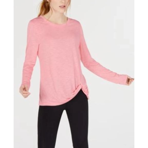 Ideology Knotted Long-Sleeve Top Peach Kiss Size Small