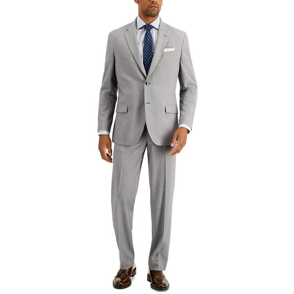 Nautica Mens Modern fit Two Piece Suit 36 R / 30 Waist Light Grey Solid Stretch